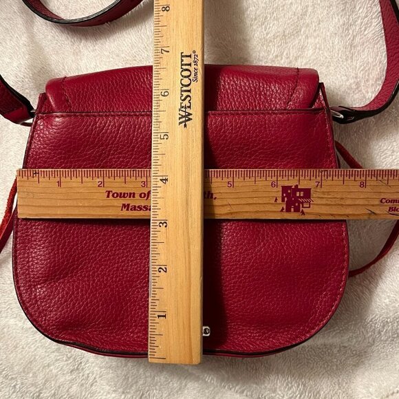 Rebecca Minkoff Crossbody Saddle Bag Pebble Leather Whip Stitch Detail Burgundy - Picture 15 of 16